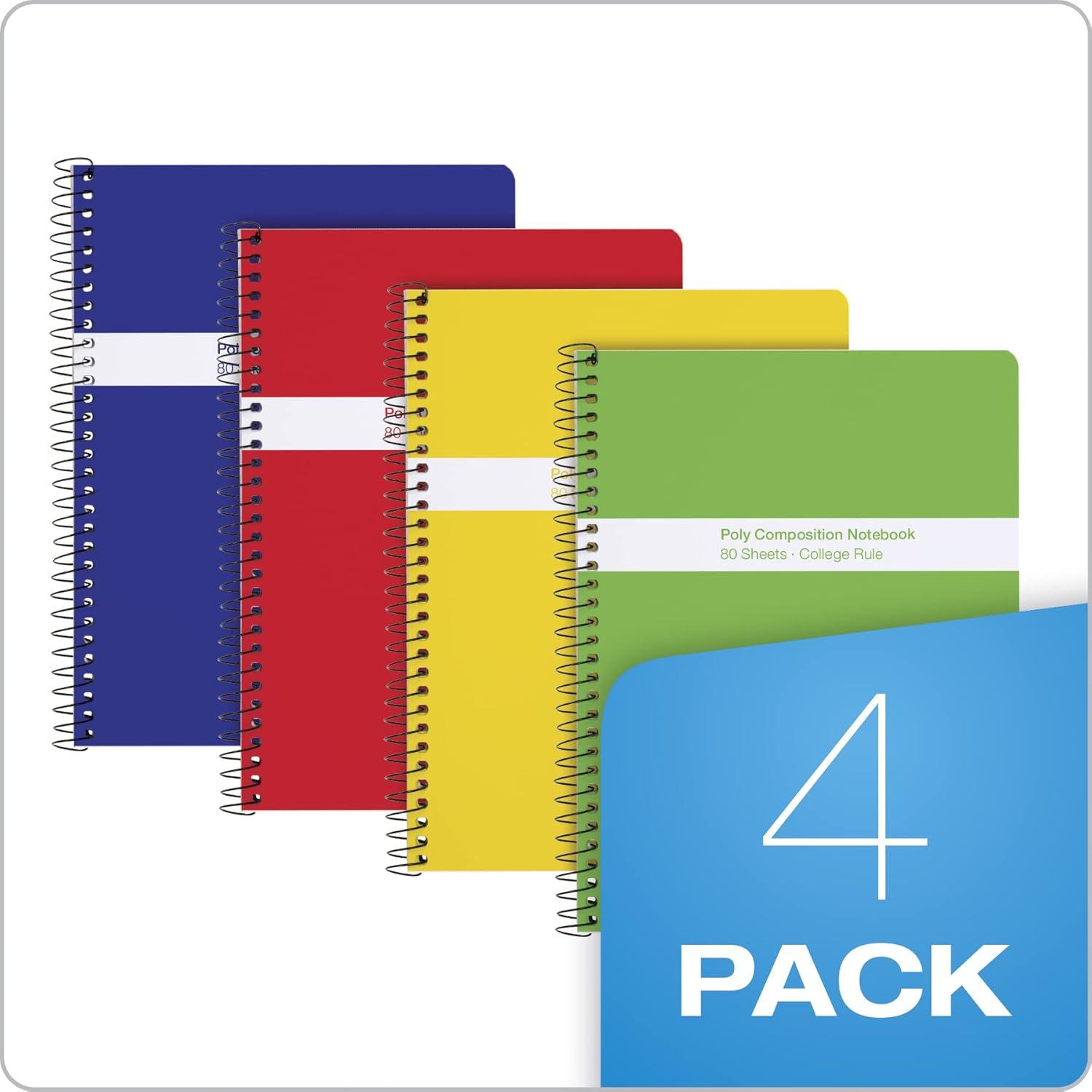 imageOxford Spiral Composition Notebooks 4 Pack Poly Covers College Ruled Paper 934 x 712 Inches 80 Sheets Assorted Primary Color Covers 64949College Ruled