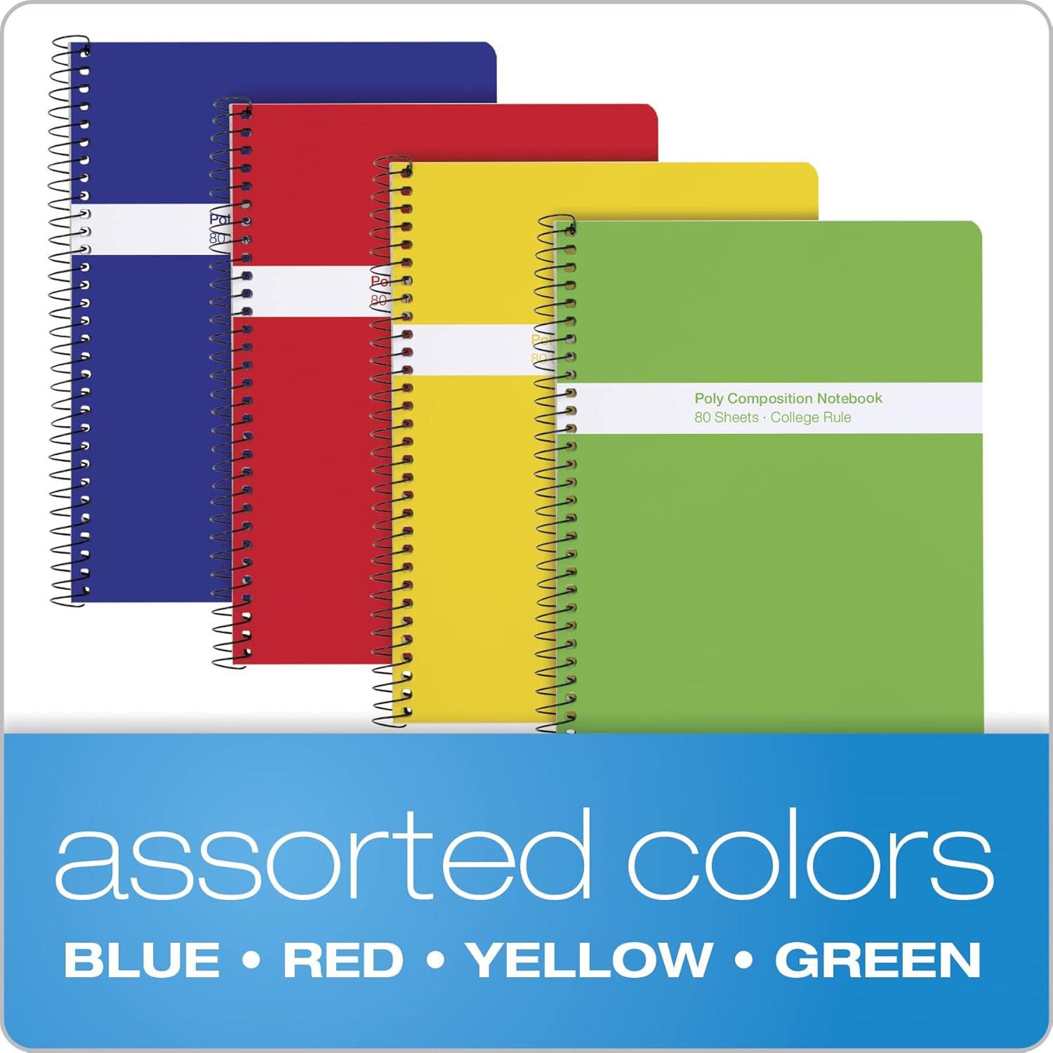 imageOxford Spiral Composition Notebooks 4 Pack Poly Covers College Ruled Paper 934 x 712 Inches 80 Sheets Assorted Primary Color Covers 64949College Ruled