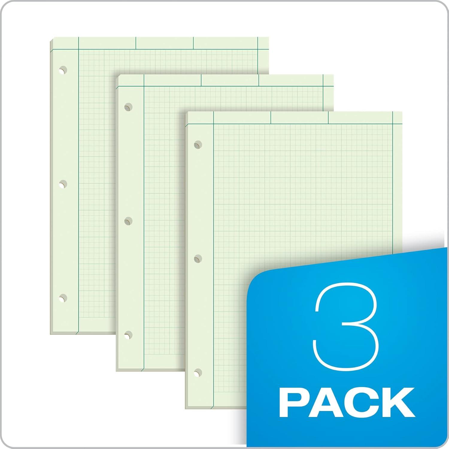 imageTOPS Engineering Notebooks Graph Notebooks 3 Pk Quad Ruled Pad 812quot x 11quot Glue 5 x 5 Graph Rule on Back Green Tint Paper 3Hole Punched 100 Sheets per Pad 35507A