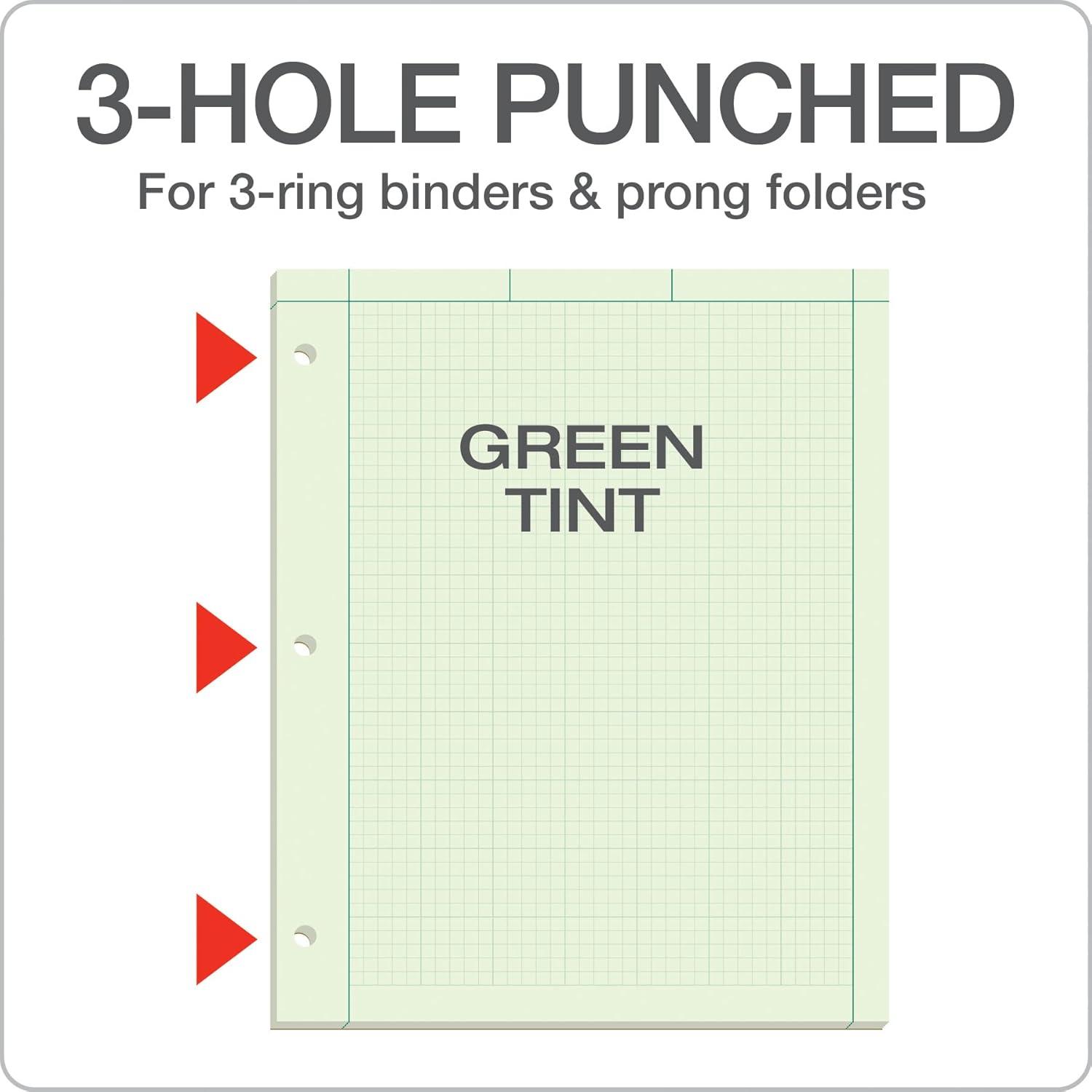 imageTOPS Engineering Notebooks Graph Notebooks 3 Pk Quad Ruled Pad 812quot x 11quot Glue 5 x 5 Graph Rule on Back Green Tint Paper 3Hole Punched 100 Sheets per Pad 35507A