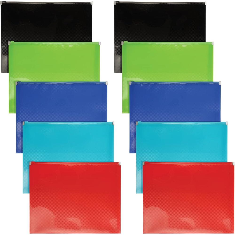 imageOxford Plastic Zip Envelopes Expanding Poly Zipper File for A4 or Letter Size Sheets 114 Inch Expansion 5 Translucent Colors 10 Pack 52014