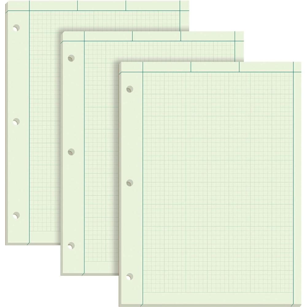 imageTOPS Engineering Notebooks Graph Notebooks 3 Pk Quad Ruled Pad 812quot x 11quot Glue 5 x 5 Graph Rule on Back Green Tint Paper 3Hole Punched 100 Sheets per Pad 35507A