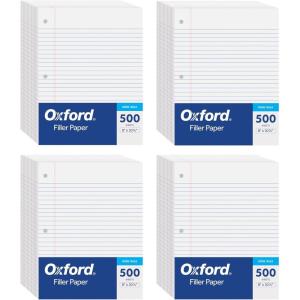 Oxford Loose Leaf Paper, Filler Paper, Notebook Paper, 8″ x 10-1/2″, Wide Rule, 3-Hole Punched, 2,000 Sheets for 3 Ring Binders, 4 Packs of 500, White (62379)