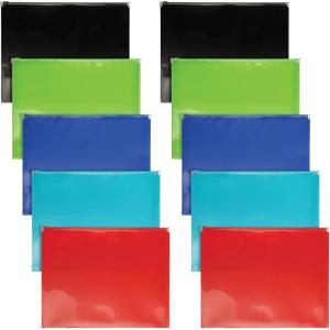 Oxford Plastic Zip Envelopes, Expanding Poly Zipper File for A4 or Letter Size Sheets, 1-1/4 Inch Expansion, 5 Translucent Colors, 10 Pack (52014)