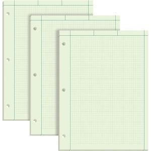 TOPS Engineering Notebooks, Graph Notebooks, 3 Pk Quad Ruled Pad, 8-1/2″ x 11″, Glue, 5 x 5 Graph Rule on Back, Green Tint Paper, 3-Hole Punched, 100 Sheets per Pad (35507A)