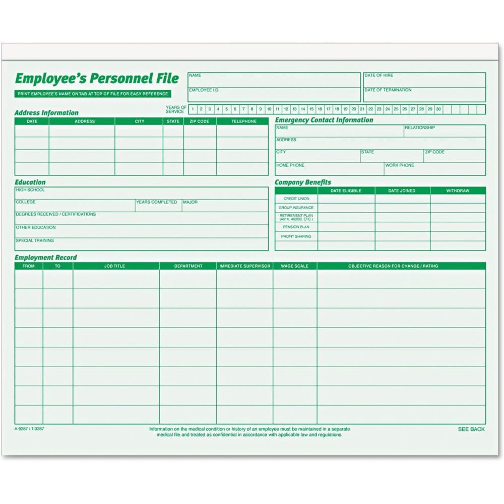 imageTOPS 3287 Employee Record File Folders Straight Cut Letter 2Sided Green Ink Pack of 20