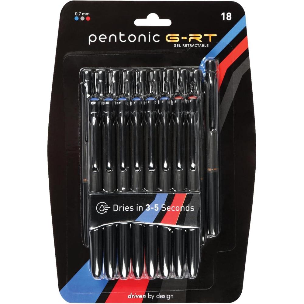 imagePentonic GRT Retractable Gel Pens 18 Count Assorted Color Ink 10 Black 6 Blue 2 Red 07 mm Fine Point Smooth Writing For Journaling 1002359