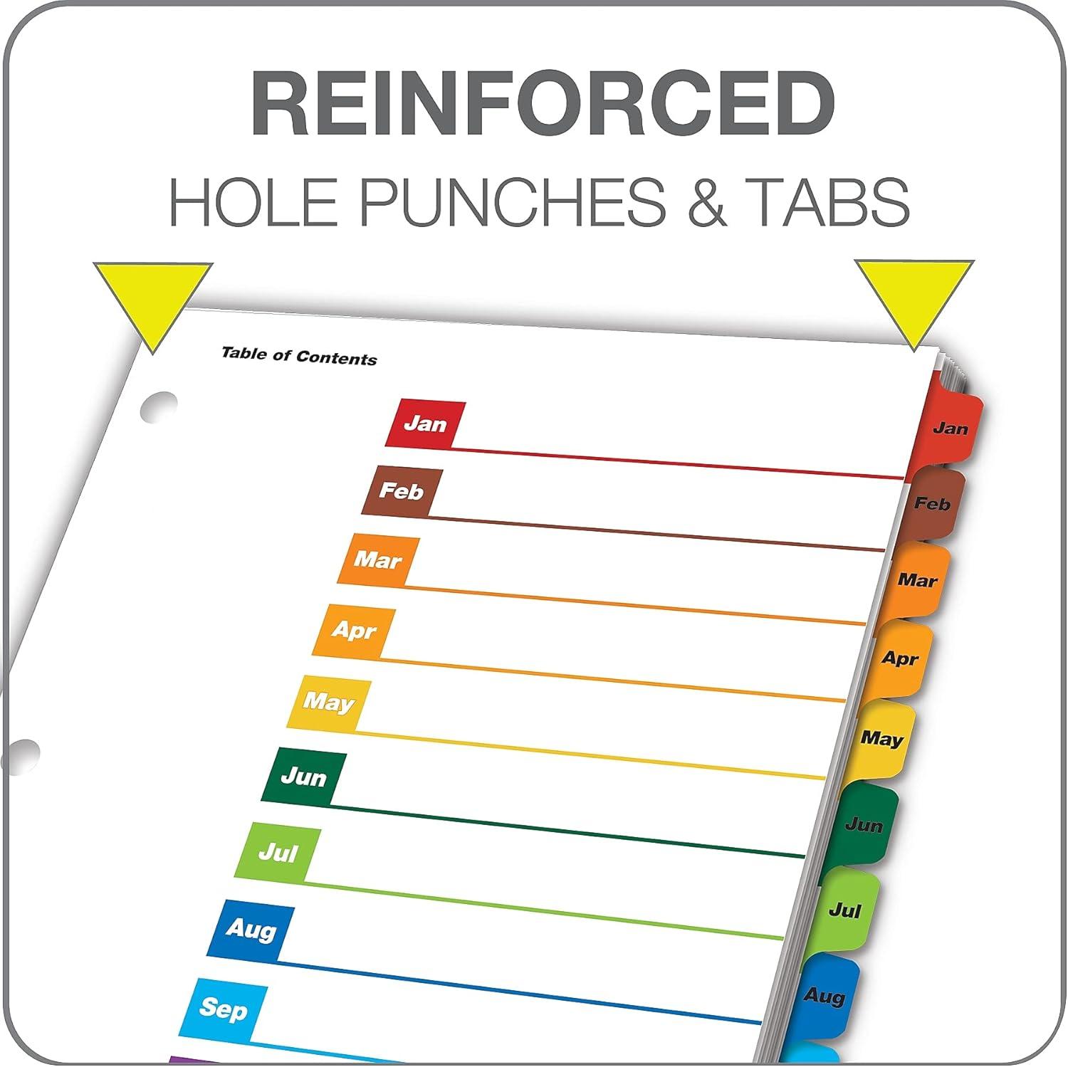 imageCardinal OneStep Binder Dividers 12Tab Monthly Customizable Table of Contents Reversible Multicolor Tabs 1 Set 60318CB