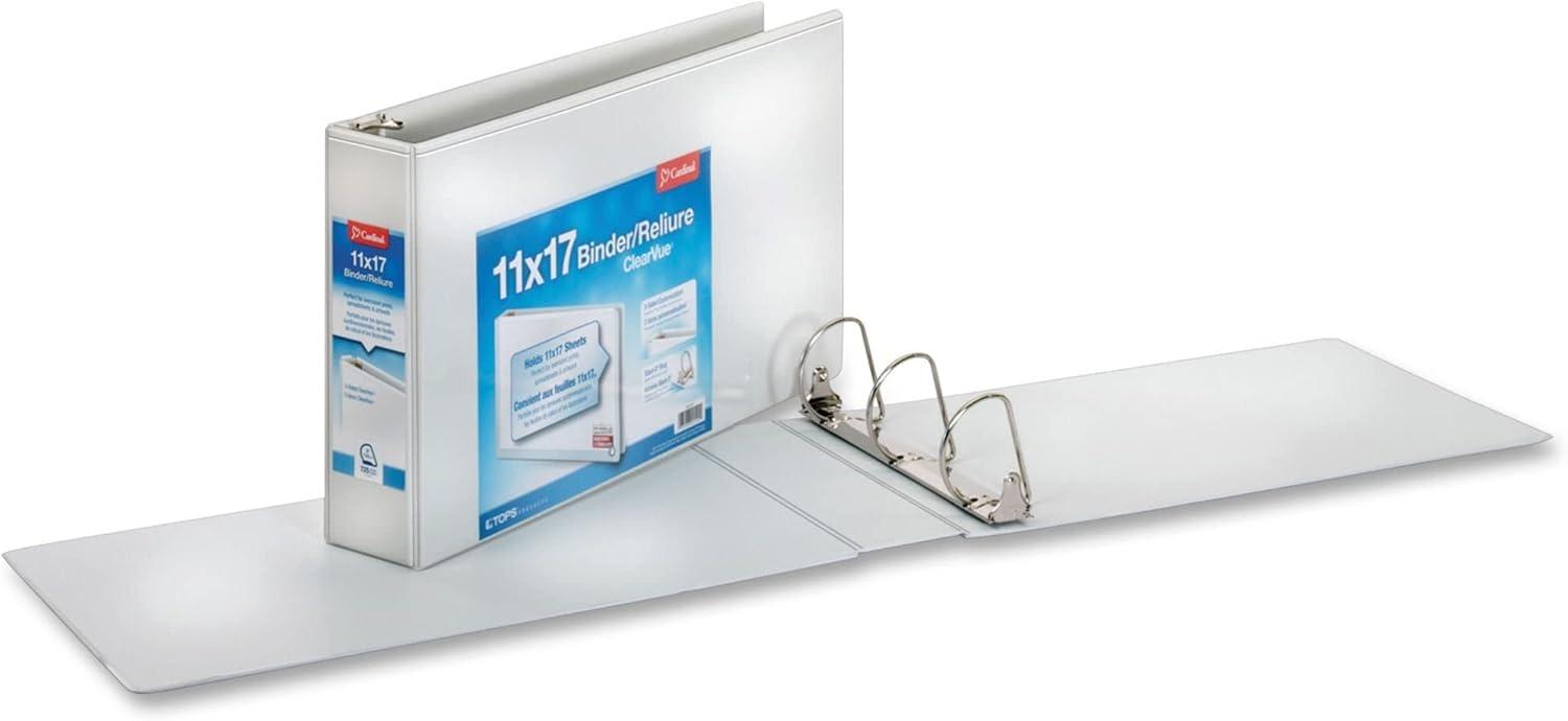 imageCardinal SlantD Ring 11quot x 17quot Tabloid ClearVue Binders 3quot Rings 63 Recycled White3 Inch