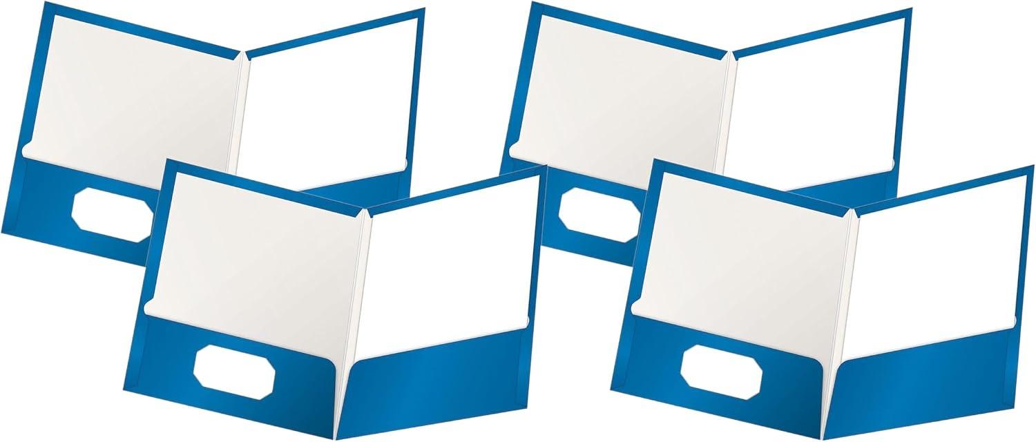 imageOxford Laminated TwinPocket Folders Letter Size White Holds 100 Sheets Box of 25 51704EEBlue