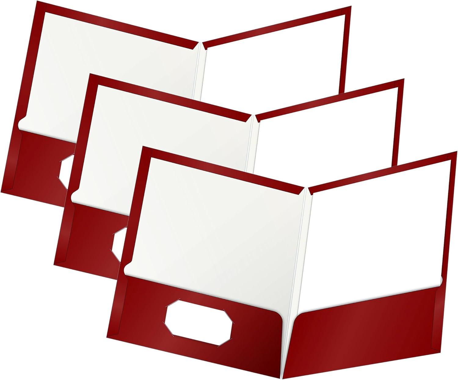 imageOxford Laminated TwinPocket Folders Letter Size White Holds 100 Sheets Box of 25 51704EECrimson