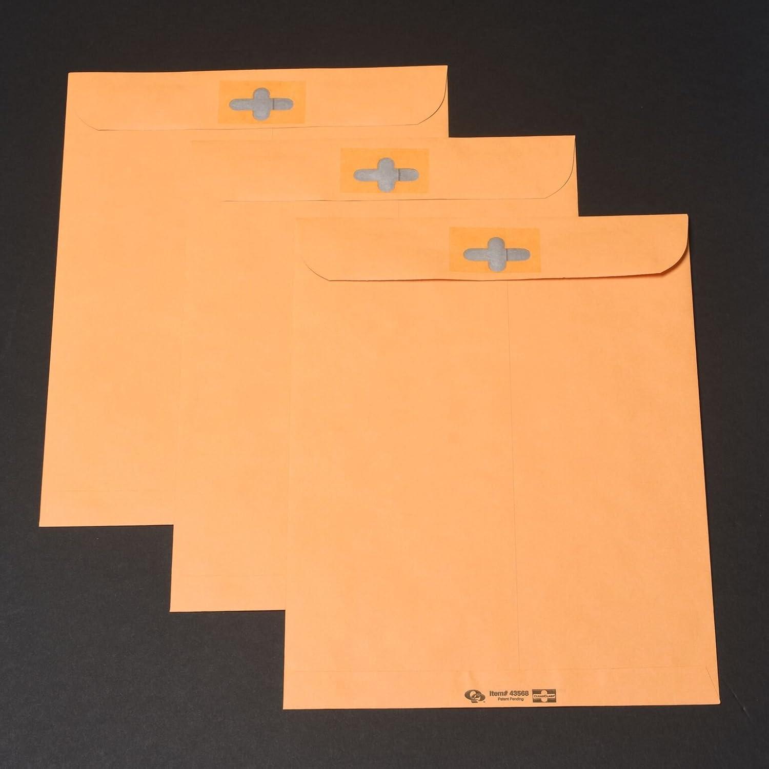 imageQuality Park 9 x 12 Postage Saving ClearClasp Envelopes with Reusable RediTac Closure ampamp Gummed Flap 28 lb Kraft Paper 100 per Box QUA435689 x 12 in Pack of 5