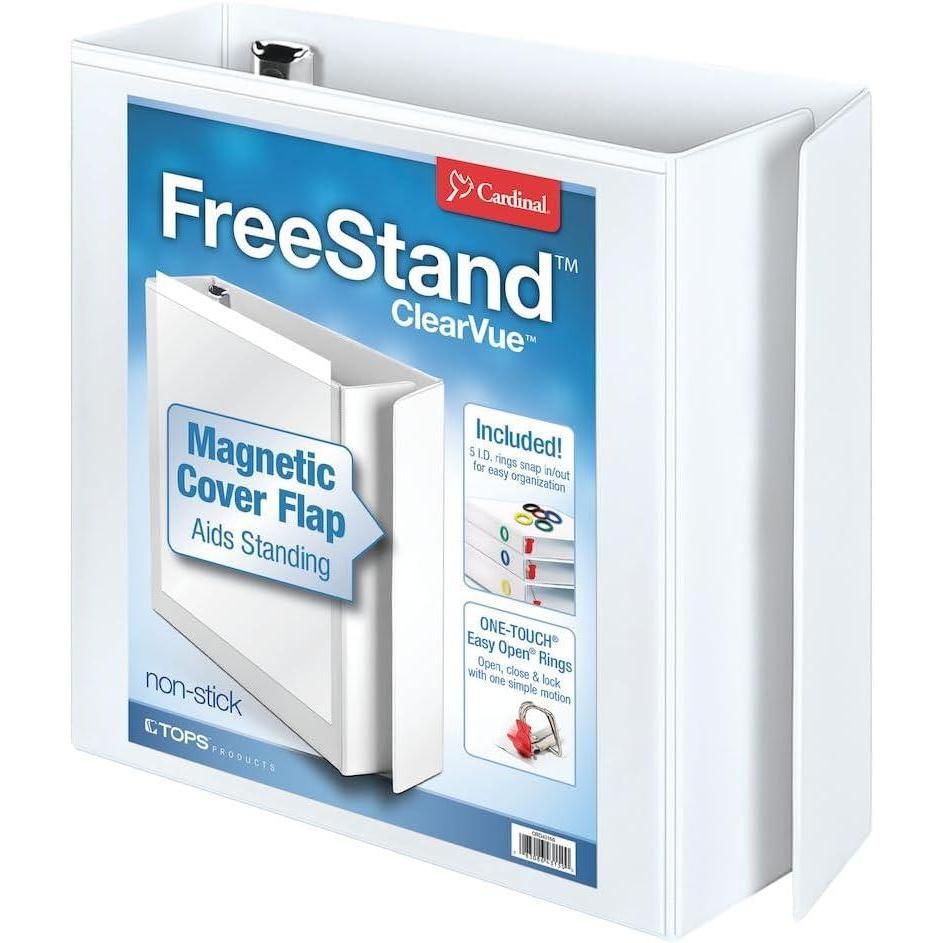 imageCardinal 3 Ring Binder 3 Inch FreeStand Binder with Magnetic Cover Flap Shelf Pull and 5 ColorCoded Rings ONETOUCH Easy Open Locking SlantD Rings Holds 650 Sheets White3Inch