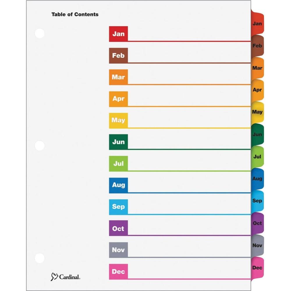 imageCardinal OneStep Binder Dividers 12Tab Monthly Customizable Table of Contents Reversible Multicolor Tabs 1 Set 60318CB