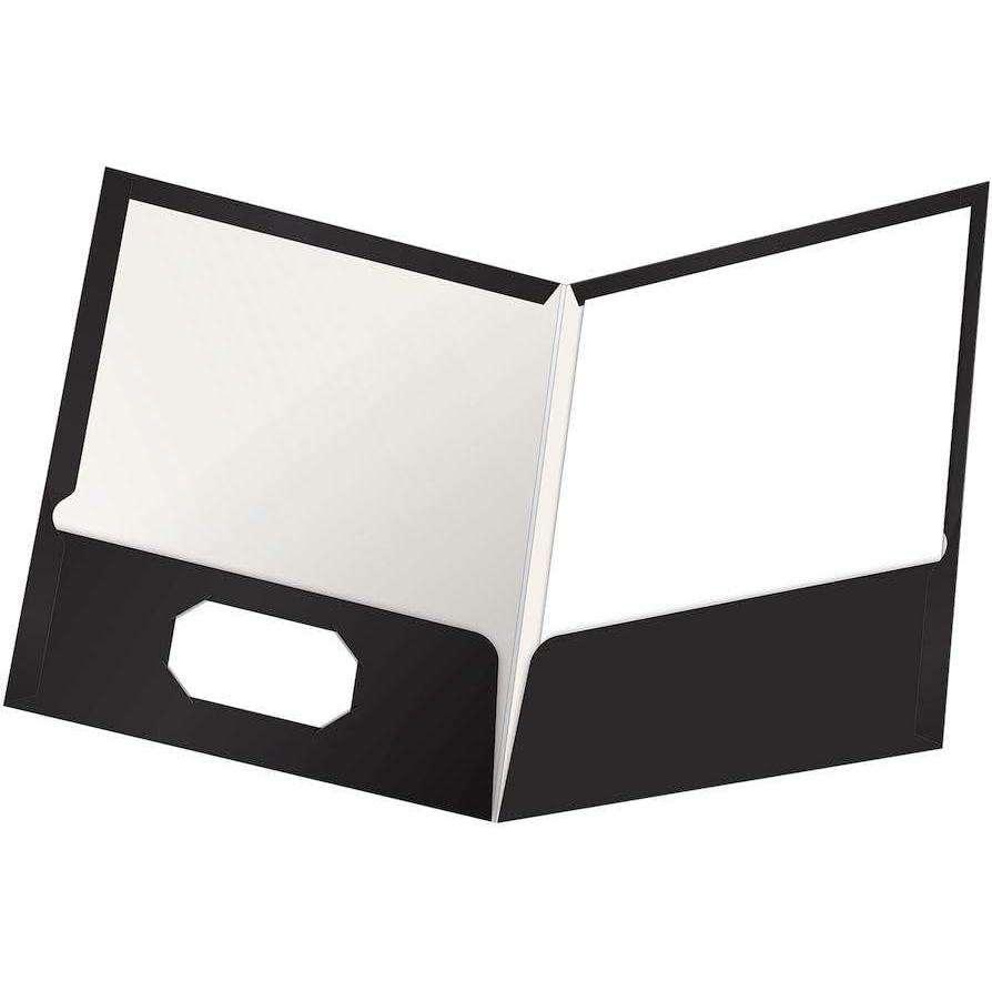 imageOxford Laminated TwinPocket Folders Letter Size White Holds 100 Sheets Box of 25 51704EEBlack