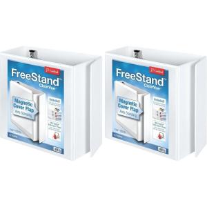 Cardinal 3 Ring Binder, 5 Inch FreeStand Binder with Magnetic Cover Flap, Shelf Pull and 5 Color-Coded Rings, ONE-TOUCH Easy Open Locking Slant-D Rings, Holds 1,050 Sheets, White (43150)(5-Inch (Pack of 2))