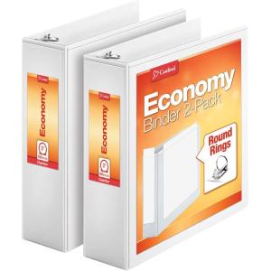 Cardinal Economy 3 Ring Binder, Binders for School and Office, Durable 3 Inch, Presentation View, White, Holds 625 Sheets, Nonstick, PVC Free, 2 Pack of Binders (79530)