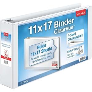 Cardinal® Slant-D® Ring 11″ x 17″ Tabloid ClearVue™ Binders, 3″ Rings, 63% Recycled, White(3 Inch)