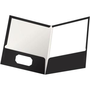 Oxford Laminated Twin-Pocket Folders, Letter Size, White, Holds 100 Sheets, Box of 25 (51704EE)(Black)