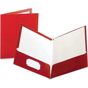 Oxford Laminated Twin-Pocket Folders, Letter Size, White, Holds 100 Sheets, Box of 25 (51704EE)(Crimson)