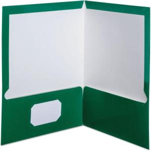 Oxford Laminated Twin-Pocket Folders, Letter Size, White, Holds 100 Sheets, Box of 25 (51704EE)(Green)