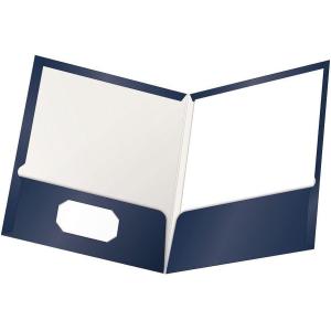 Oxford Laminated Twin-Pocket Folders, Letter Size, White, Holds 100 Sheets, Box of 25 (51704EE)(Navy)