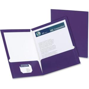 Oxford Laminated Twin-Pocket Folders, Letter Size, White, Holds 100 Sheets, Box of 25 (51704EE)(Purple)