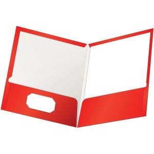 Oxford Laminated Twin-Pocket Folders, Letter Size, White, Holds 100 Sheets, Box of 25 (51704EE)(Red)