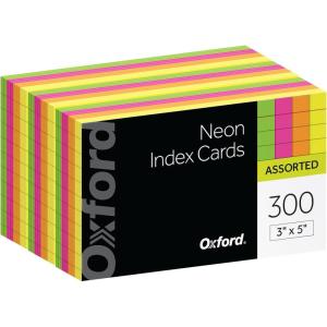 Oxford Neon Index Cards, 3″ x 5″, Ruled, Assorted Colors, 300 Per Pack (81300EE)(3 x 5 1-Pack)