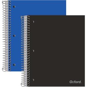 Oxford Spiral Notebooks, 5 Subject, College Ruled Paper, Durable Plastic Cover, 200 Sheets, 5 Divider Pockets, 2 per Pack (10388)(5-Subject (Pack of 6))