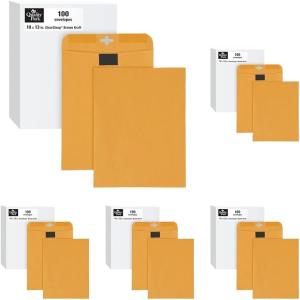 Quality Park 10 x13 Inch ClearClasp Catalog Envelopes for Mail or Storage w/Redi-Tac Clasp and Gummed Closure, 28lb Brown Kraft, 100/Box (QUA43768)(10 x 13 (Pack of 5))