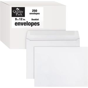 Quality Park Open-Side Booklet Envelope, Gummed, White, 9 x 12, 250 per Box, (37682)(Side Open)