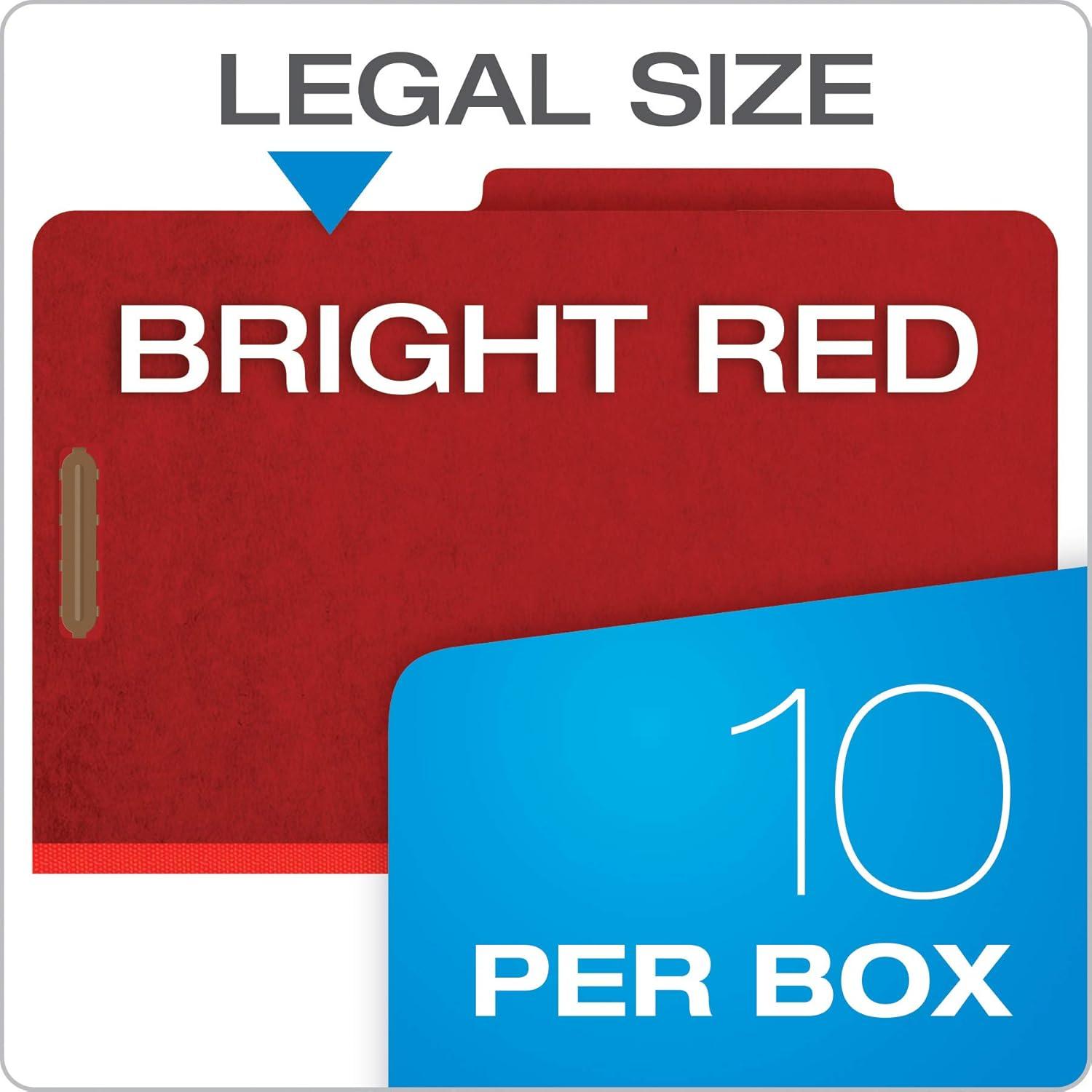 imagePendaflex Classification Folders Standard 2 Dividers Embedded Fasteners 25 Cut Tab Bright Red Legal Size 10BX 29031PLegal Pack of 5
