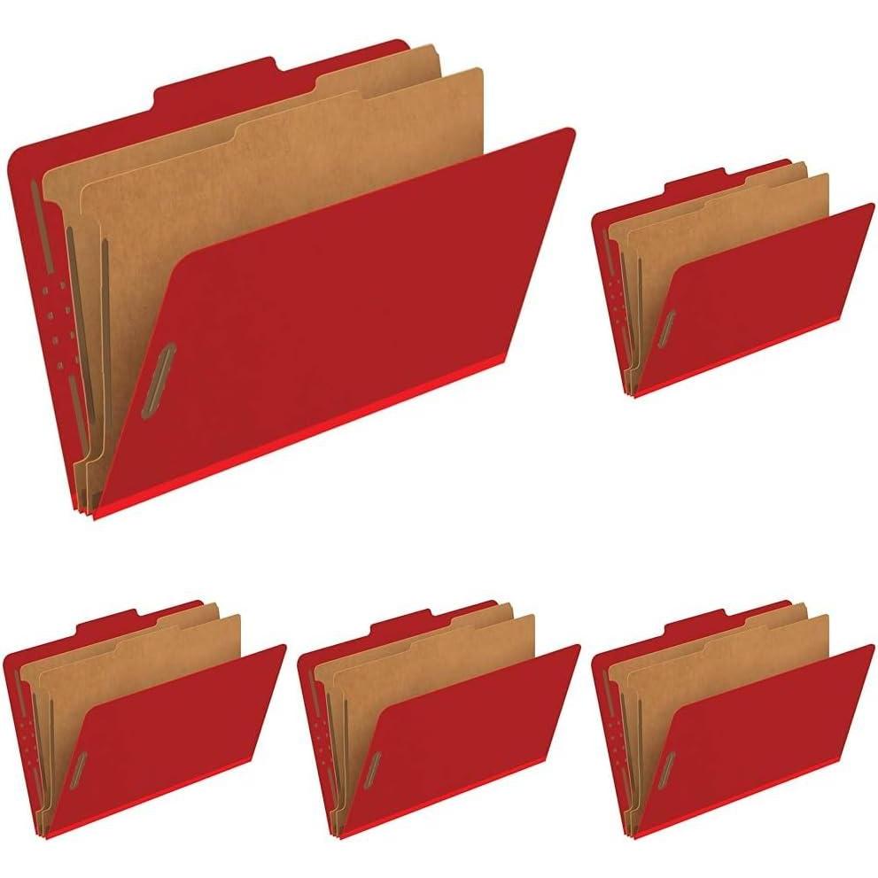 imagePendaflex Classification Folders Standard 2 Dividers Embedded Fasteners 25 Cut Tab Bright Red Legal Size 10BX 29031PLegal Pack of 5