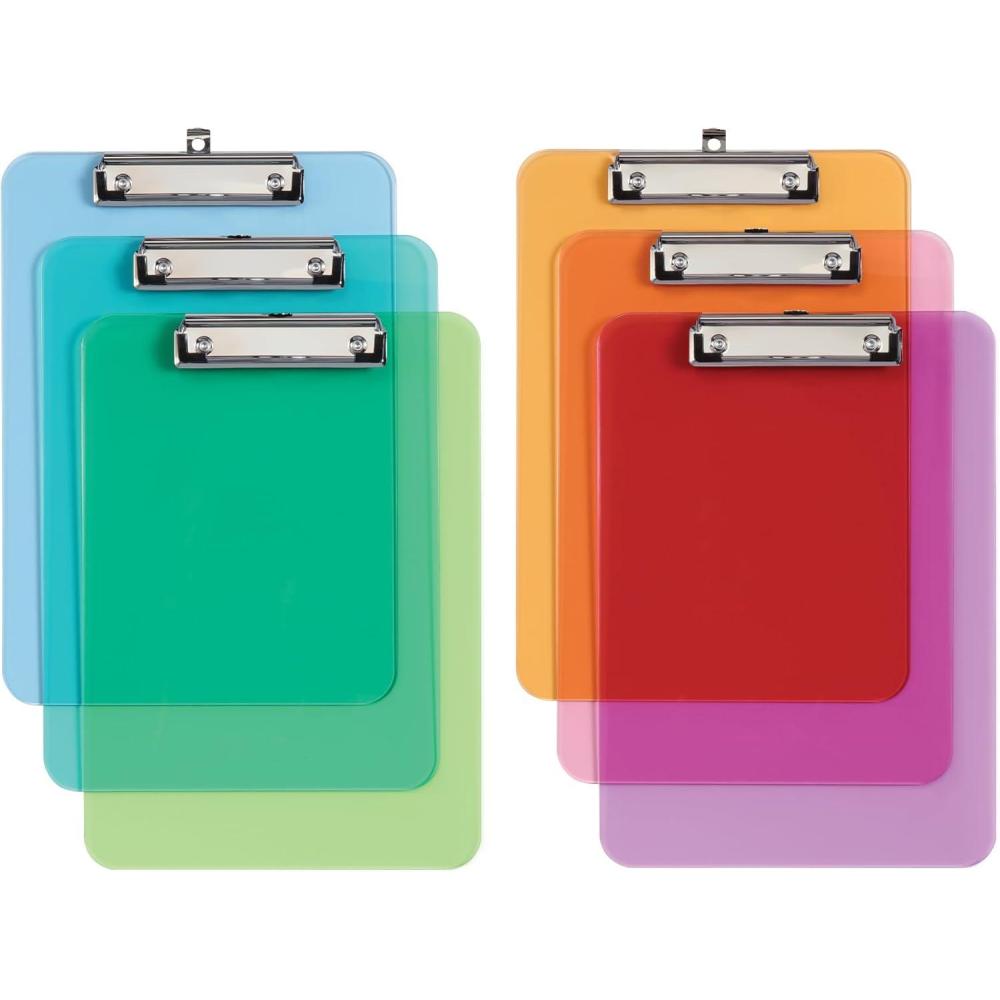 imageOxford Plastic Clipboards Metal Clip with Plastic Corners Writing Surface with Hanging Loop Assorted Colors 125quot x 9quot 6 Pack 25402
