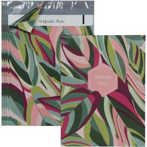 Quality Park Thank You Poly Mailers, 10 x13 Inch Shipping Envelopes, 100 Pack, Self Seal, Waterproof Shipping Bags for Clothing, Leaf (QUA89300)(Large)