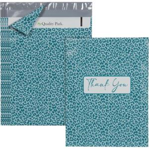 Quality Park Thank You Poly Mailers, 10 x13 Inch Shipping Envelopes, 100 Pack, Self Seal, Waterproof Shipping Bags for Clothing, Leopard (QUA89301)(Large (Pack of 4))