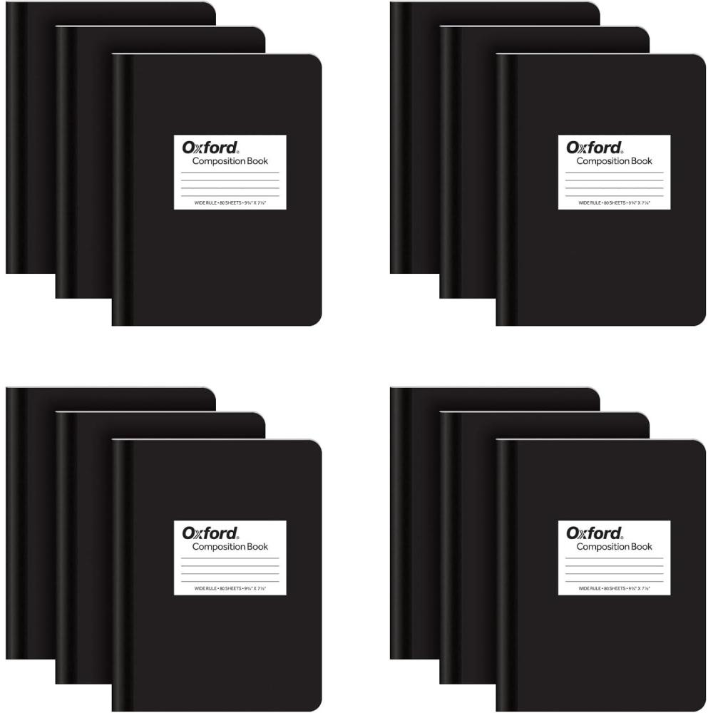 imageOxford Composition Notebook 12 Pack Notebooks for School School Supplies Wide Ruled Paper School Journal 75 x 975 Inches 80 Sheets Black Marble Covers 63750