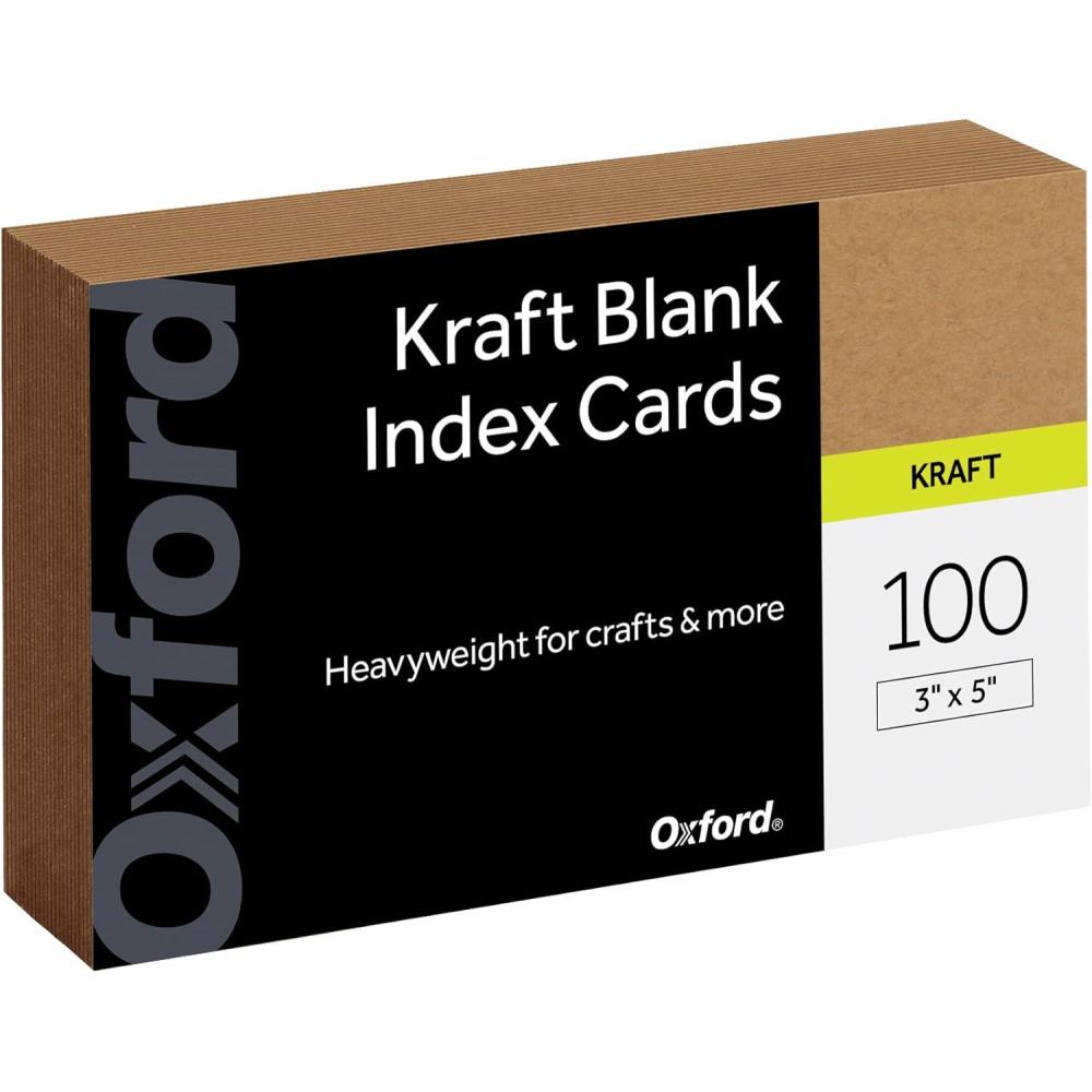 imageOxford Kraft Index Cards 100 Pack 3x5quot Index Cards Thick Premium Paper for Gifts Crafts Parties Flash Cards Brown Blank on Both Sides 63505