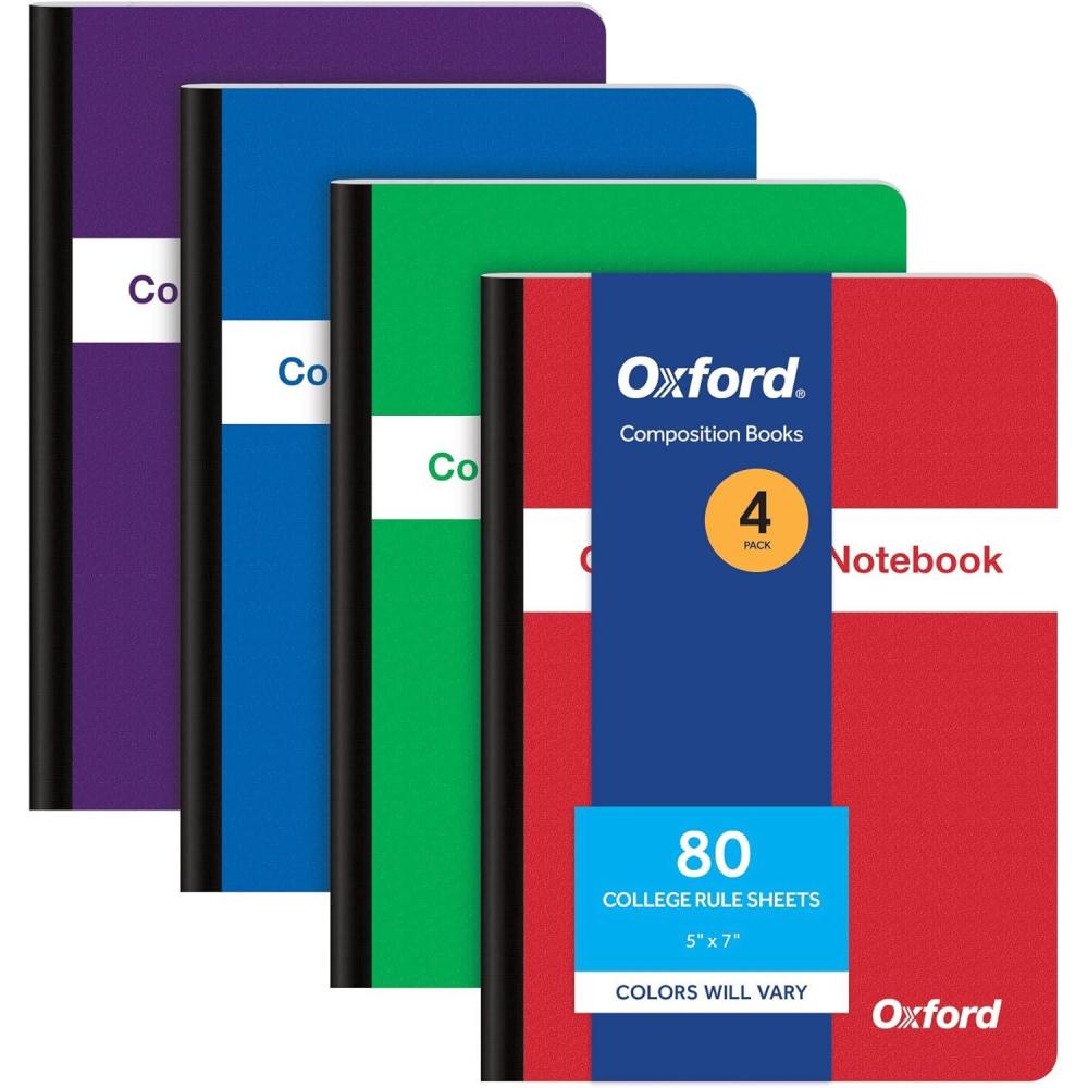 imageOxford Poly Composition Small Notebooks 4 Pack Cover Colors Vary Durable WaterResistant Poly College Ruled Paper 5 x 7 Inch School Journals Assorted Color Covers 80 Sheets per Book 64933