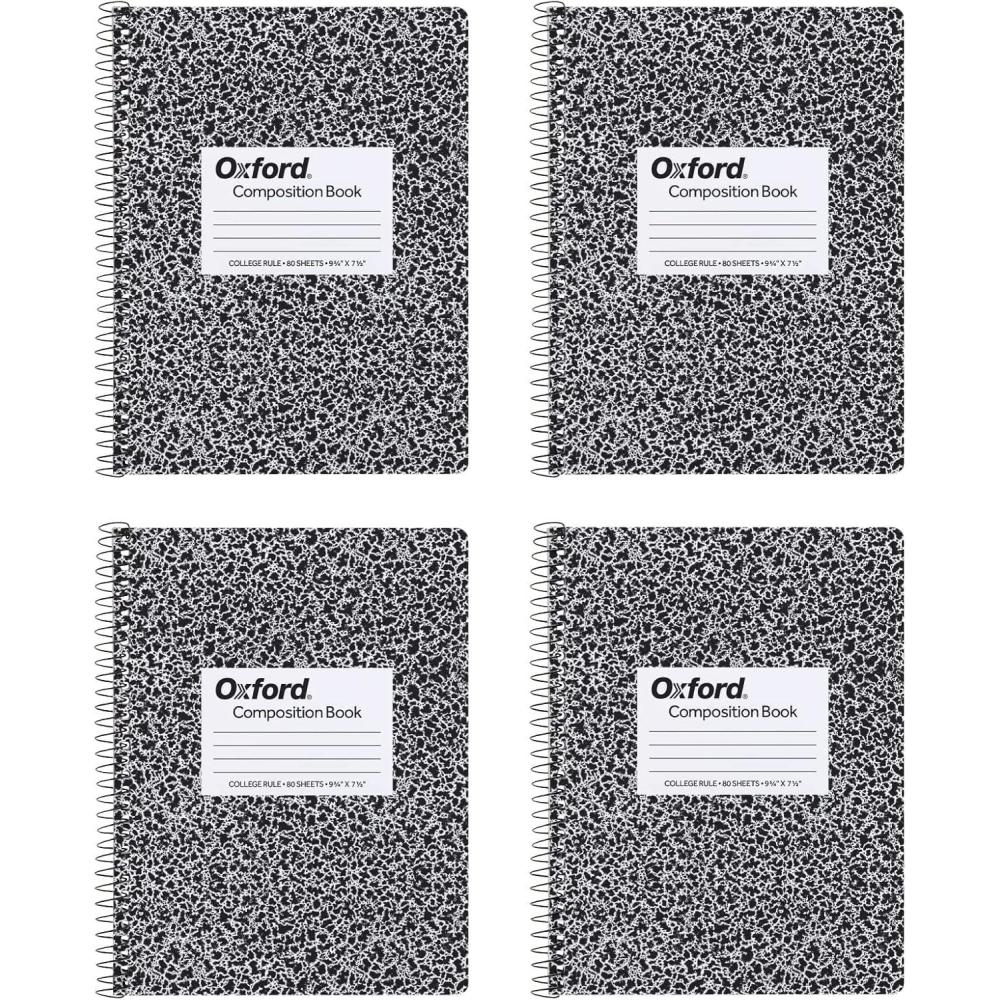 imageOxford Spiral Composition Notebooks 4 Pack College Ruled Paper 934 x 712 Inches 80 Sheets Black Marble Cover 64951