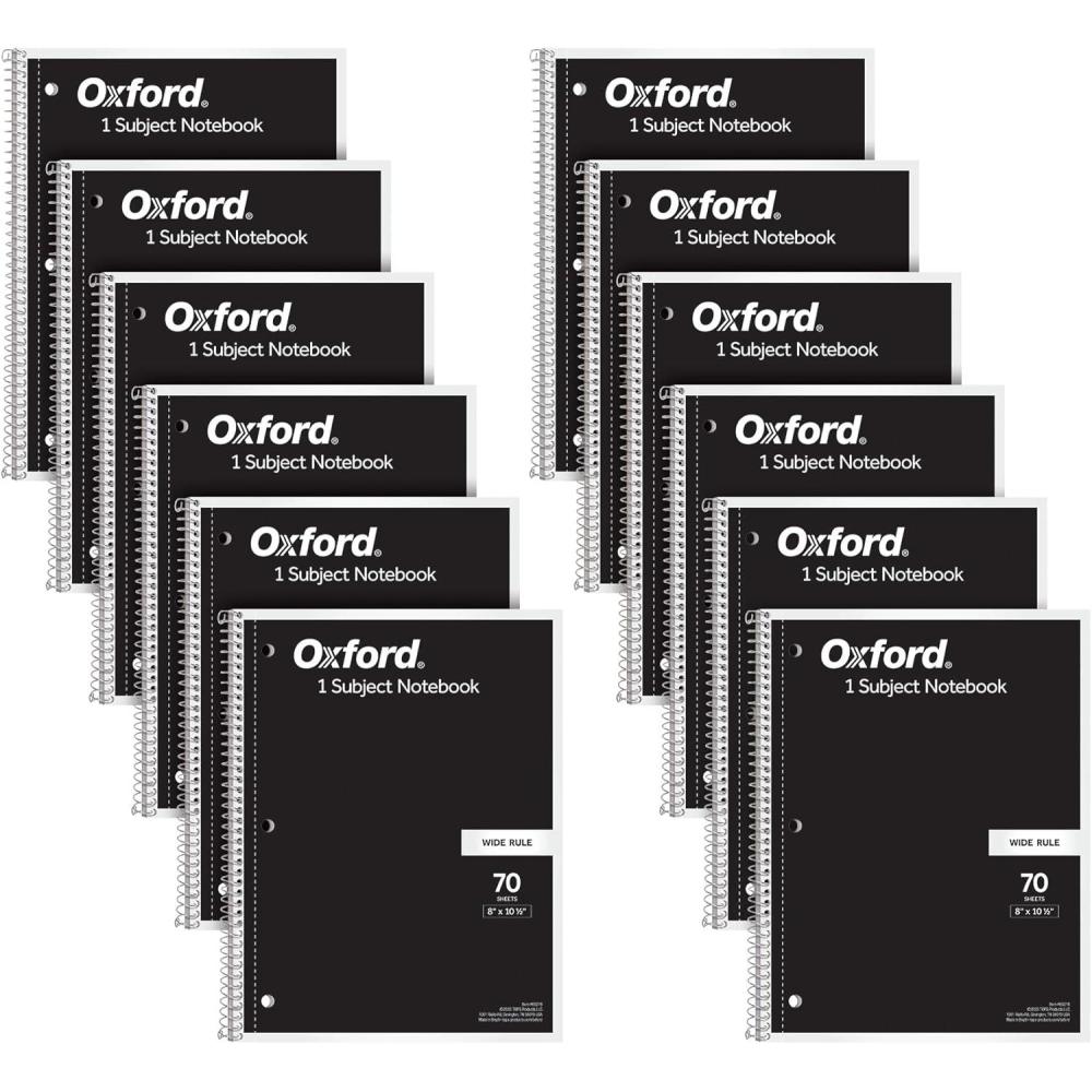 imageOxford Spiral Notebook 12 Pack Bulk College Ruled Spiral Notebooks for School 1 Subject Wide Ruled Paper 8 x 1012 Inch Black Covers 70 Perforated Lined Sheets Writing Journal 65216