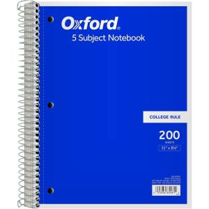 Oxford 5-Subject Notebook, 8-1/2″ x 11″, College Rule, 200 Sheets, 4 Dividers (65581)