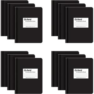 Oxford Composition Notebook 12 Pack, Notebooks for School, School Supplies, Wide Ruled Paper, School Journal, 7.5 x 9.75 Inches, 80 Sheets, Black Marble Covers (63750)
