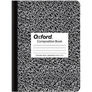 Oxford Composition Notebook, College Ruled Paper, 9-3/4″ x 7-1/2″, Black Marble Covers, 100 Sheets, 1 Book (63796)(100 Sheets)