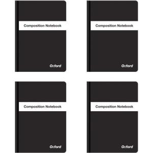 Oxford Poly Composition Notebook 4 Pack, Notebooks for School, School Supplies, Compact Size, 5 x 7 Inches, Comp Book, College Ruled Paper, 80 Sheets, Black Covers (64934)