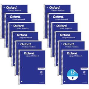 Oxford Spiral Notebook 12 Pack, Bulk, 1 Subject Journals, College Ruled Paper, 8 x 10-1/2 Inches, 3-Hole Punch, Blue Covers, 70 Perforated Lined Sheets (65217)