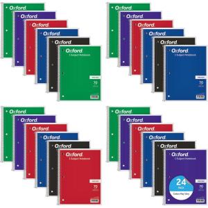 Oxford Spiral Notebooks, 1 Subject, Wide Ruled Paper, 70 Sheets, 24 per Pack, Colors May Vary (65000)