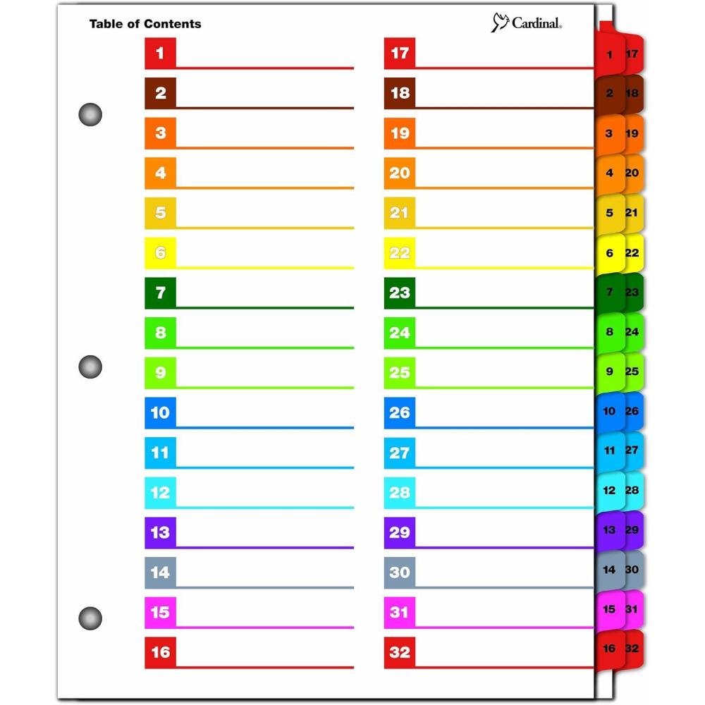 imageCardinal OneStep 24 Tab Binder Dividers for 3 Ring Binder Index Table of Content Dividers 1 Set 6096032 Tab