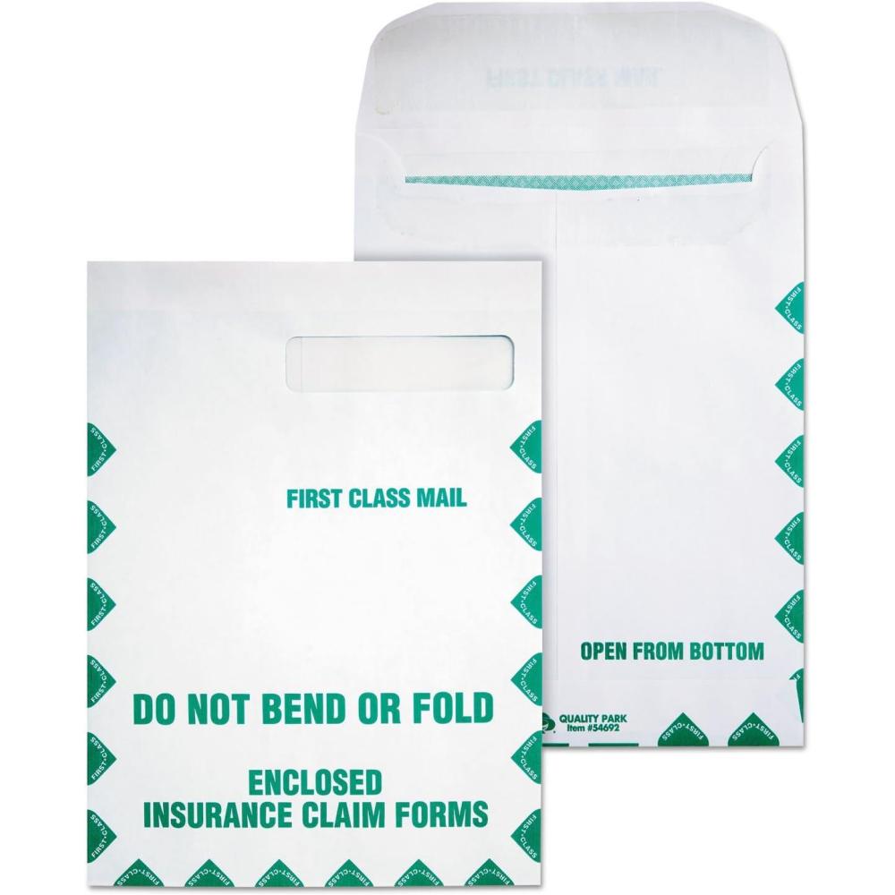imageQuality Park Health Claim Insurance Envelopes with Security Tint and First Class Border for Medicare Form HCFA1508 and other Healthcare Forms 28 lb White Wove 100Box QUA546921 X Pack of 100